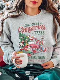 Vintage Mickey And Friends Christmas Trees Farm Sweatshirt