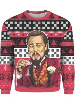 Laughing Leo DiCa Man Drinking Wine Ugly Sweater