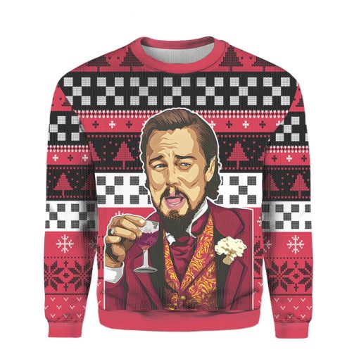 Laughing Leo DiCa Man Drinking Wine Ugly Sweater
