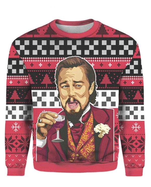 Laughing Leo DiCa Man Drinking Wine Ugly Sweater