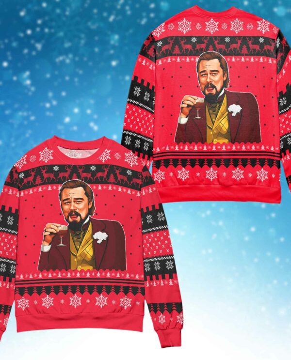 Laughing Leo DiCa Man Meme Drinking Wine Ugly Sweater