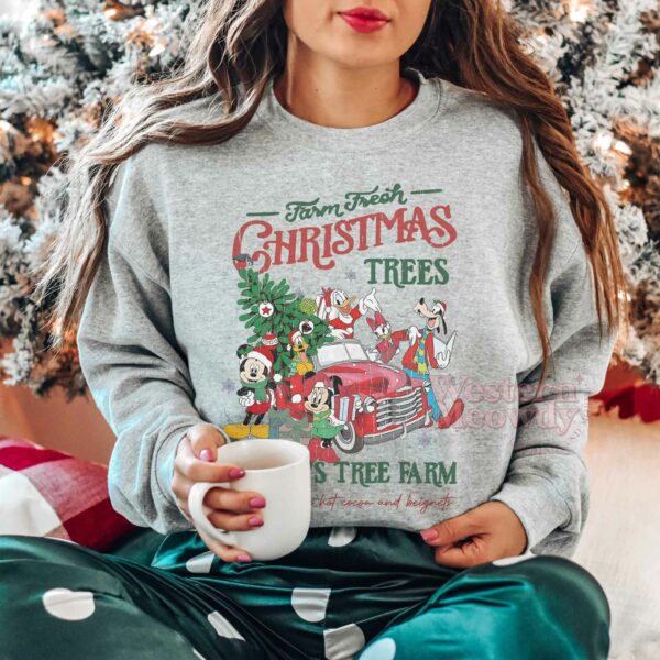 Vintage Mickey And Friends Christmas Trees Farm Sweatshirt