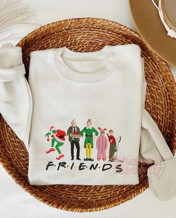 Friends Christmas Movie Characters Embrodered Sweatshirt