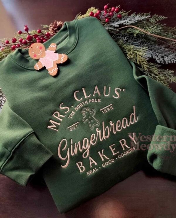 Mrs Claus Gingerbread The North Pole Embroidered Crewneck