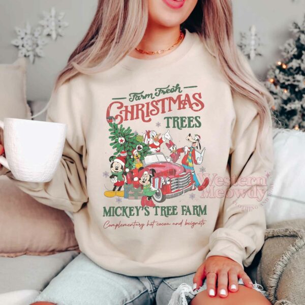 Vintage Mickey And Friends Christmas Trees Farm Sweatshirt