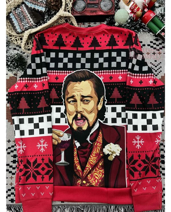 Laughing Leo DiCa Man Drinking Wine Ugly Sweater