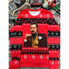 Laughing Leo DiCa Man Meme Drinking Wine Ugly Sweater