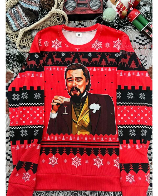 Laughing Leo DiCa Man Meme Drinking Wine Ugly Sweater