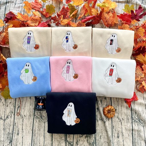 Ghost Drink Halloween, Boo Halloween– Embroidered Sweatshirt/Hoodie/T-shirt