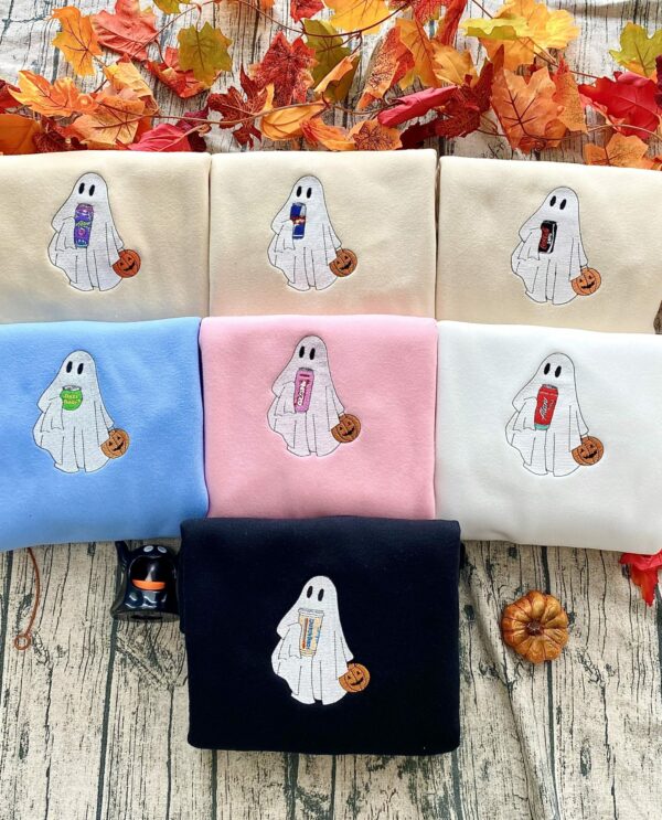 Ghost Drink Halloween, Boo Halloween– Embroidered Sweatshirt/Hoodie/T-shirt