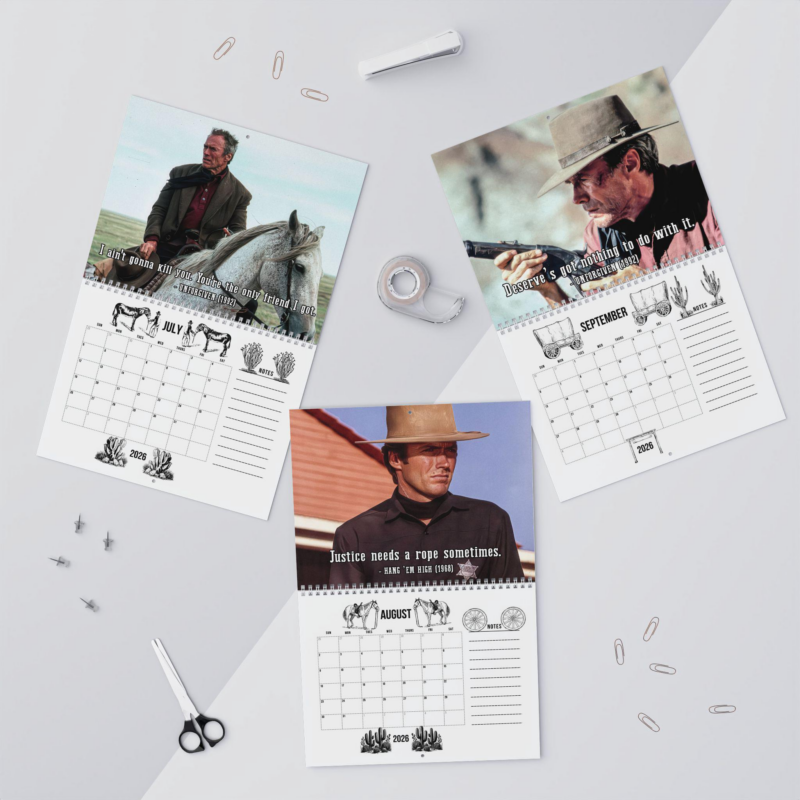 Clint Eastwood 2026 Calendar - Western Cowboy Wall Calendar - Western