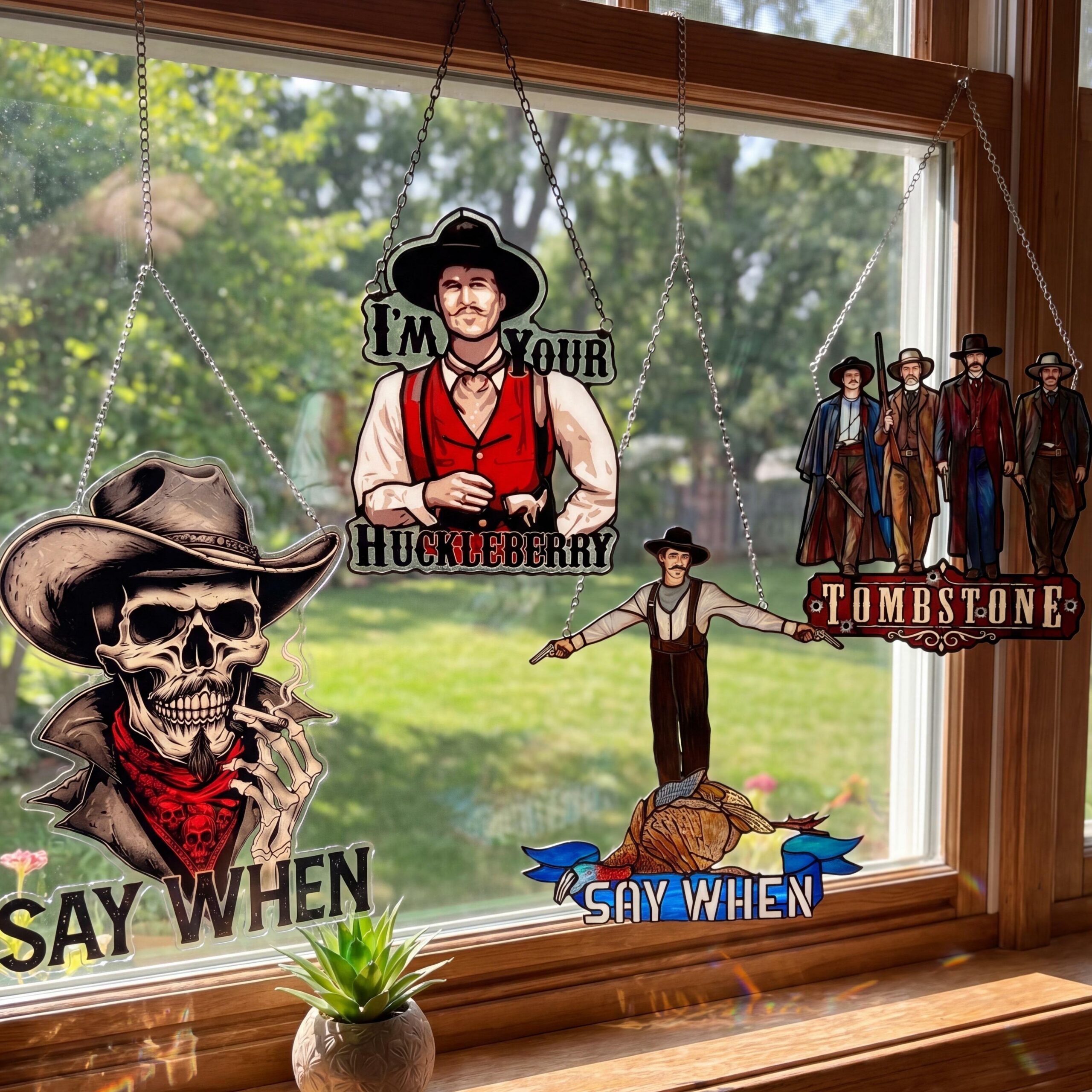 Vintage Doc Holliday Acrylic Suncatcher Ornaments, Tombstone Tribute Window Hanging Suncatcher Ornaments, Movie Merch, Fan Gift Vintage Doc Holliday Acrylic Suncatcher Ornaments, Tombstone Tribute Window Hanging Suncatcher Ornaments, Movie Merch, Fan Gift