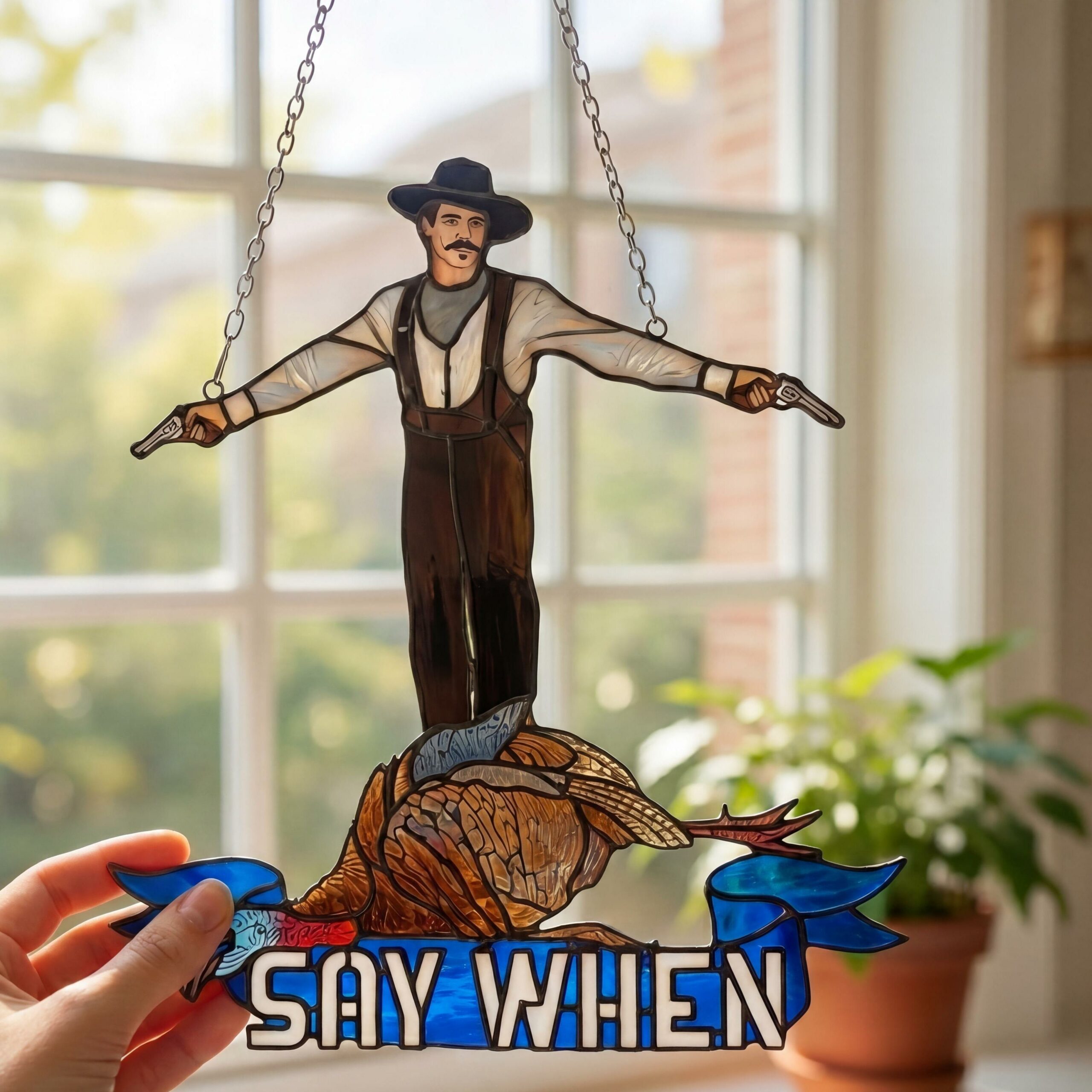 Vintage Doc Holliday Acrylic Suncatcher Ornaments, Tombstone Tribute Window Hanging Suncatcher Ornaments, Movie Merch, Fan Gift Vintage Doc Holliday Acrylic Suncatcher Ornaments, Tombstone Tribute Window Hanging Suncatcher Ornaments, Movie Merch, Fan Gift