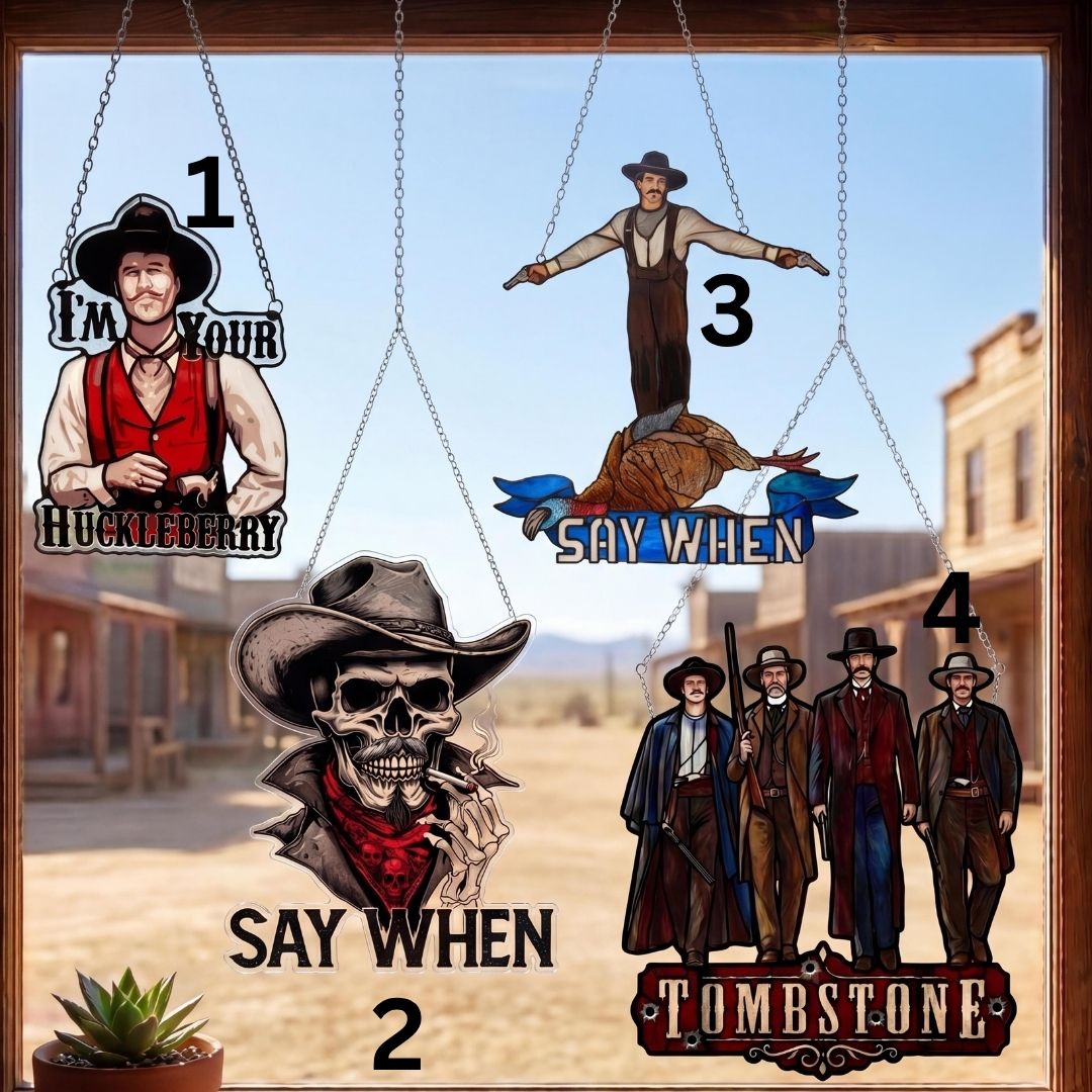 Vintage Doc Holliday Acrylic Suncatcher Ornaments, Tombstone Tribute Window Hanging Suncatcher Ornaments, Movie Merch, Fan Gift Vintage Doc Holliday Acrylic Suncatcher Ornaments, Tombstone Tribute Window Hanging Suncatcher Ornaments, Movie Merch, Fan Gift