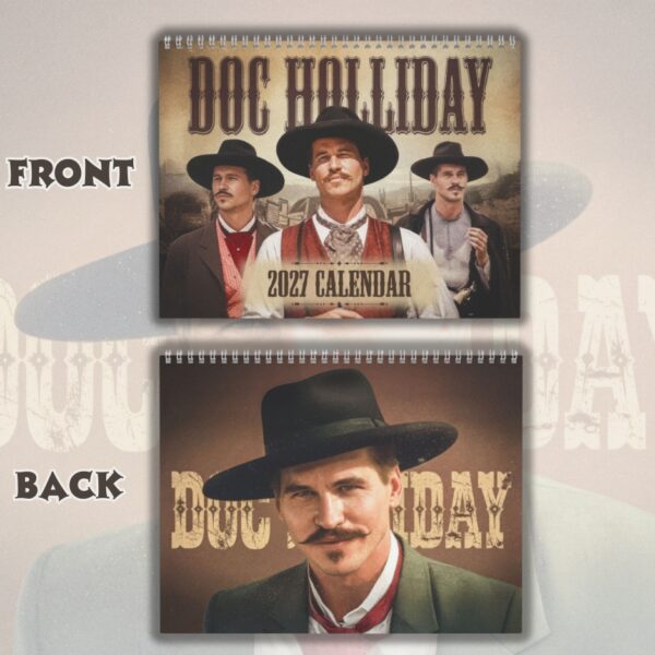 Doc Holiday Vintage 2027 Wall/Desktop Calendar – Classic Movie Lover Gift – Tombstone Merch